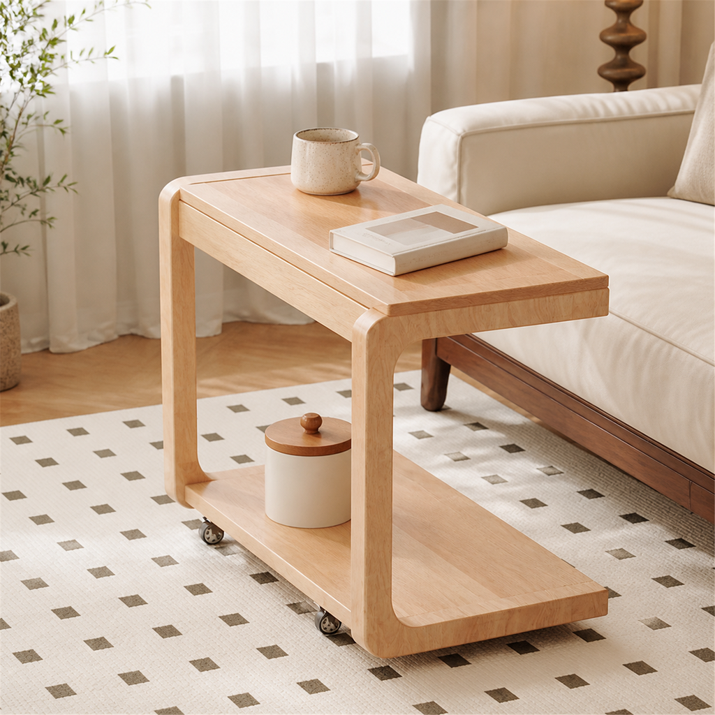 40 cm flip-top mobile coffee side table in Cherry Wood coffee corner