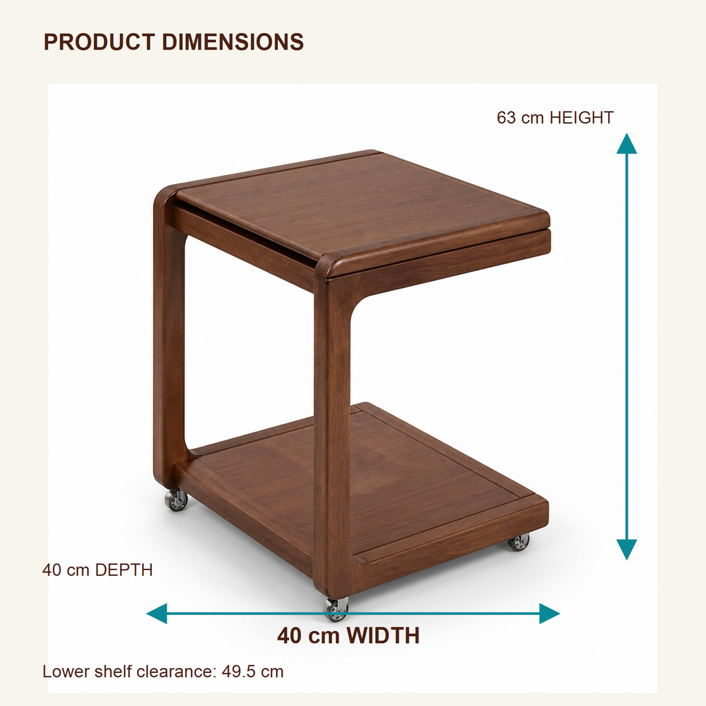 40 cm solid oak mobile coffee side table dimensions