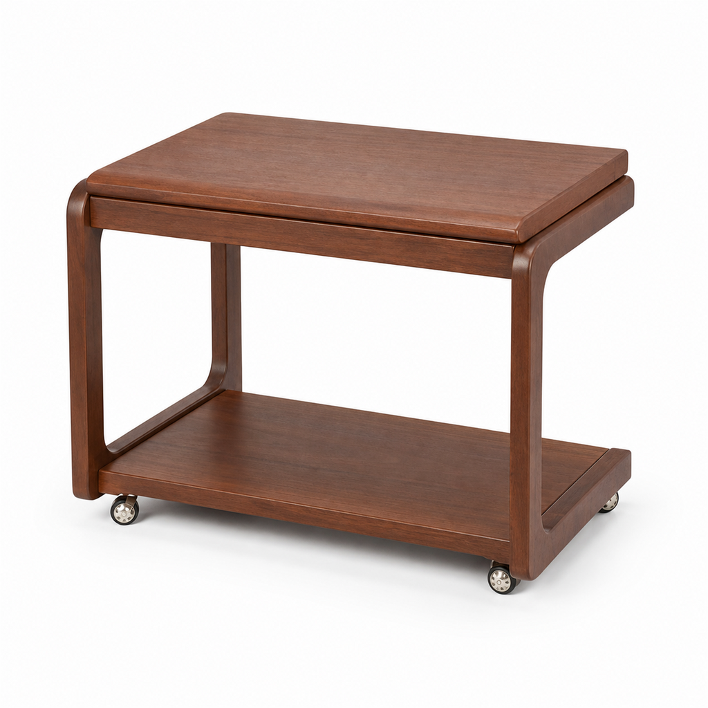 60 cm solid oak flip-top mobile coffee side table on white background