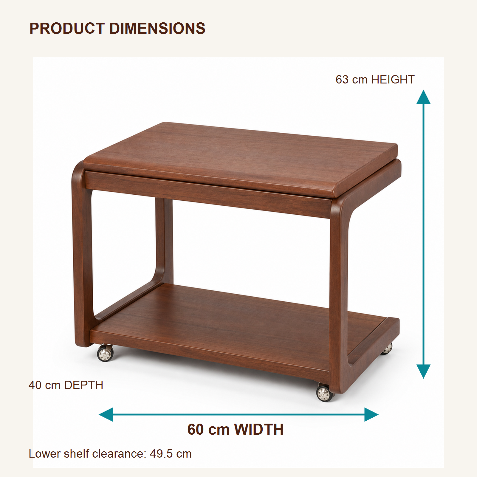60 cm solid oak mobile coffee side table dimensions