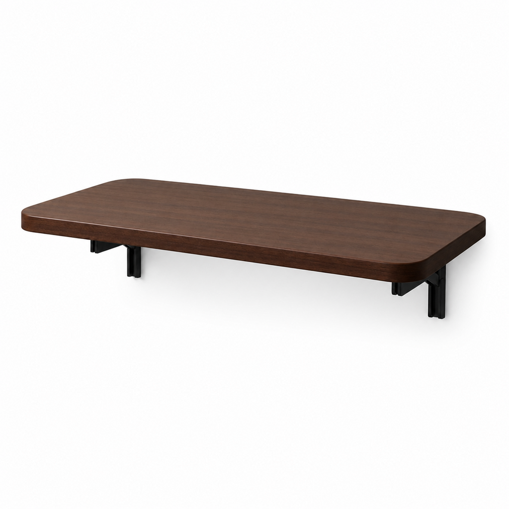 Folding solid wood wall-mounted coffee bar shelf on white background