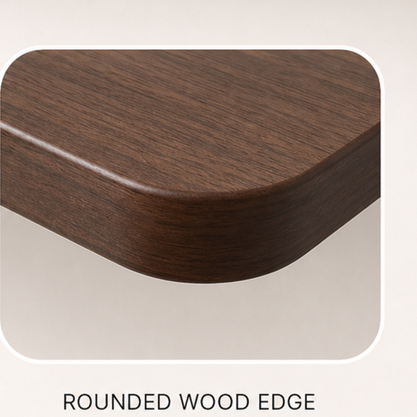 Rounded solid wood shelf edge and grain detail