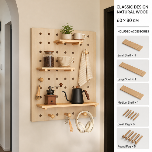 Classic Natural Wood decorative coffee corner pegboard