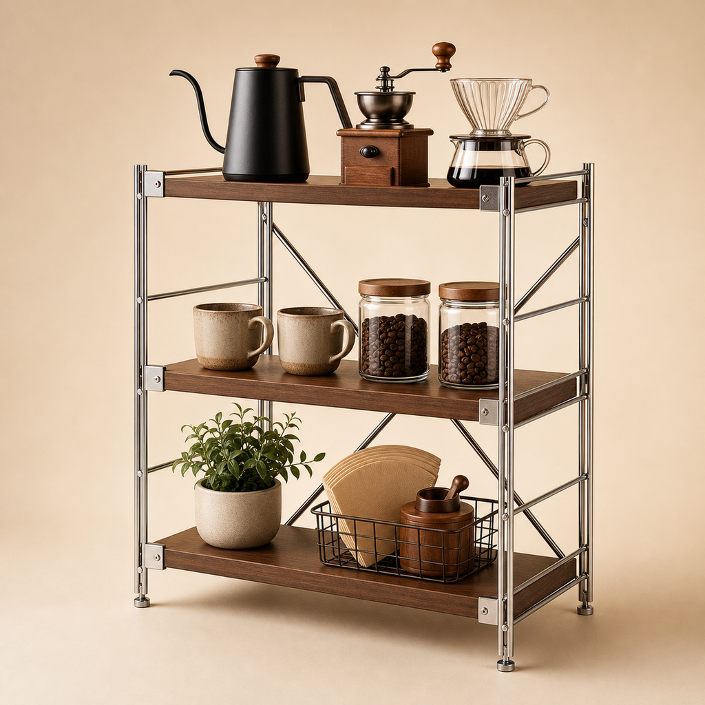 Walnut Brown three-tier Countertop Coffee Organizer