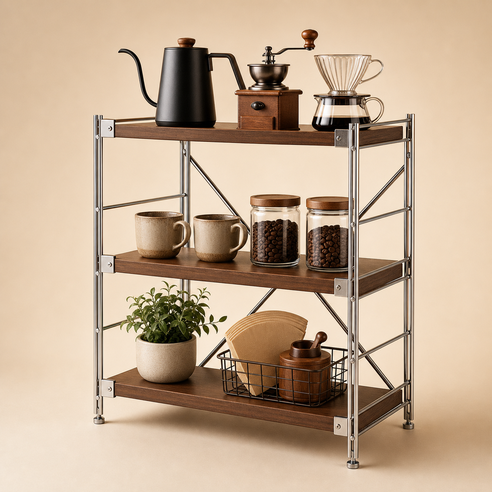 Walnut Brown three-tier Countertop Coffee Organizer