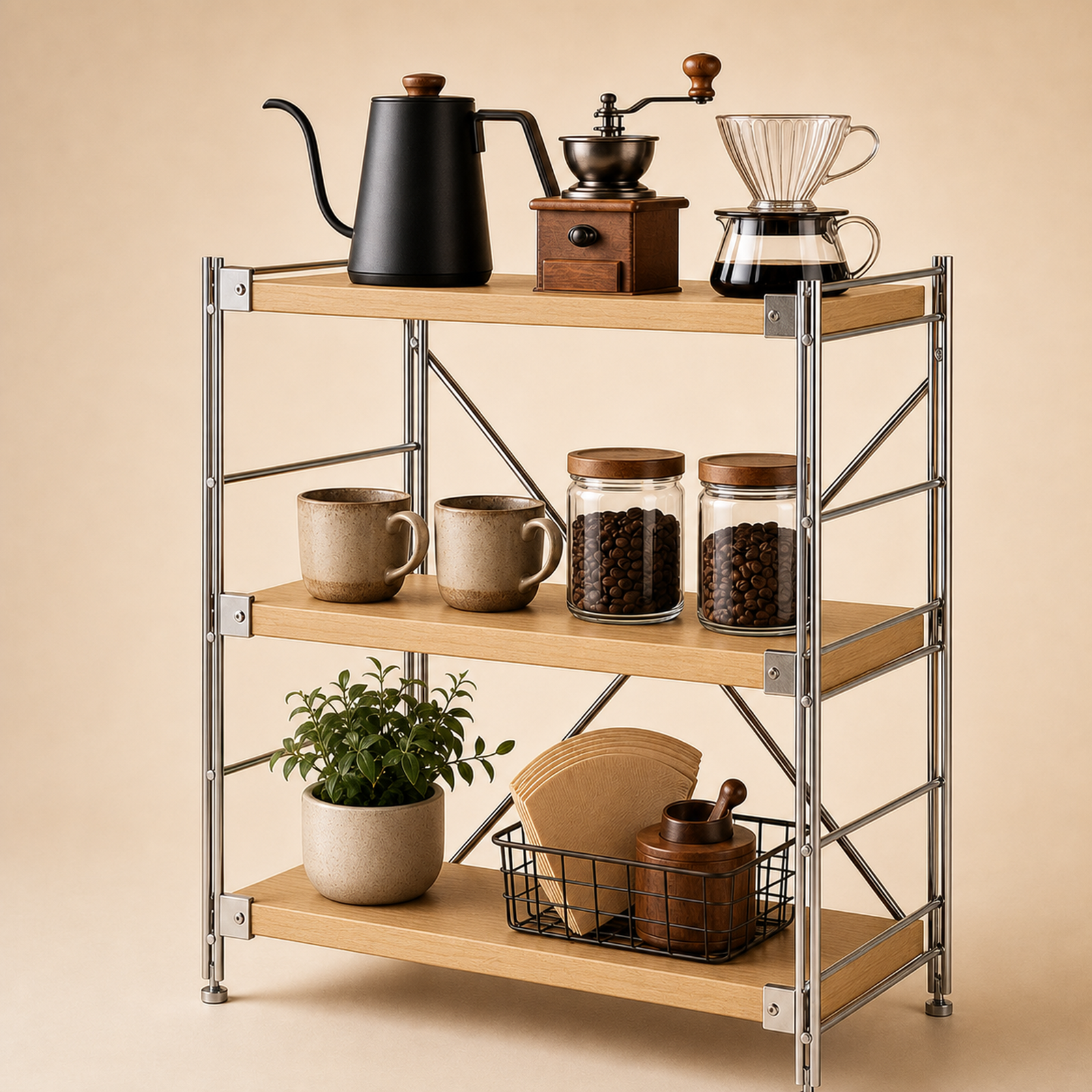 Natural Wood three-tier Countertop Coffee Organizer