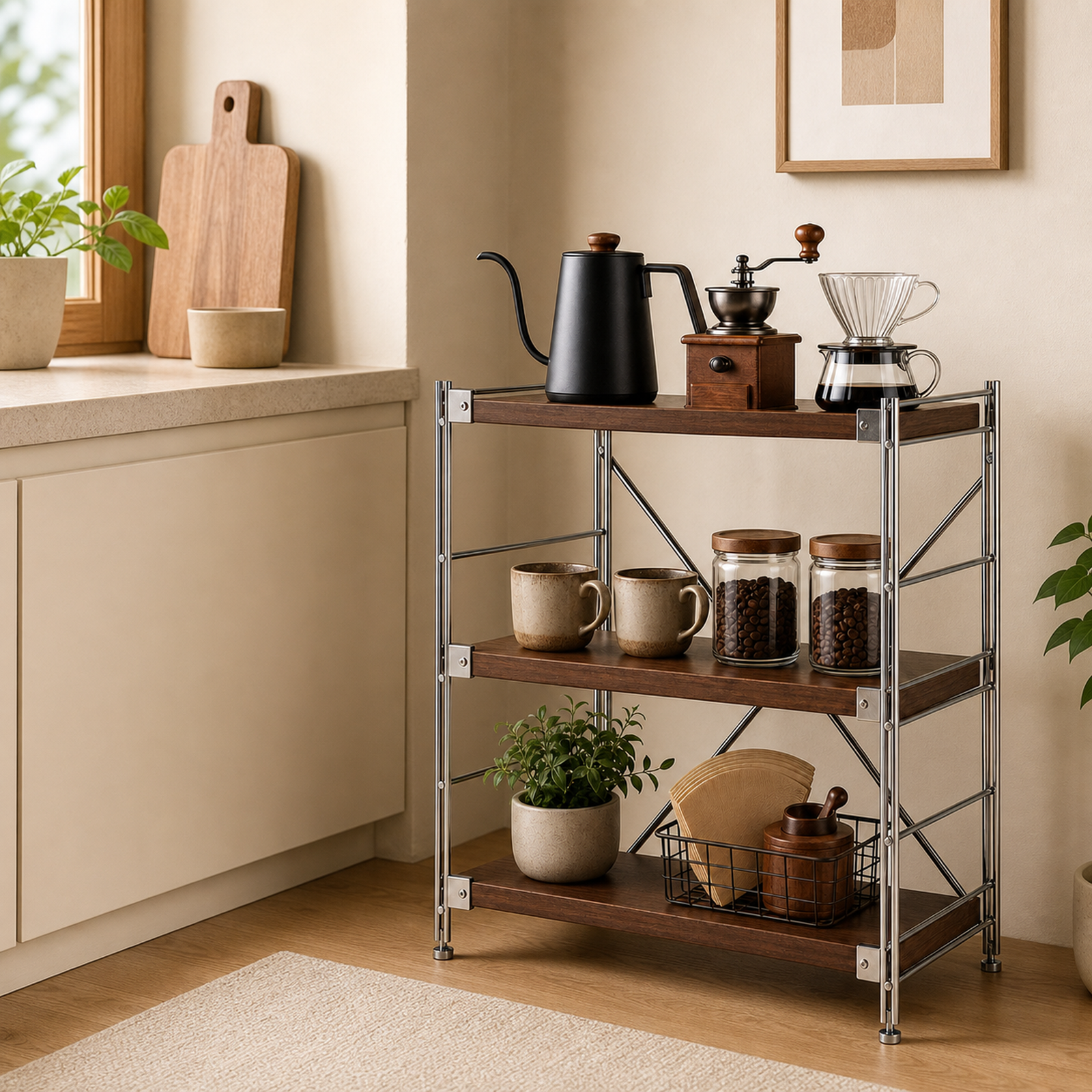 Three-tier Countertop Coffee Organizer in a home coffee corner