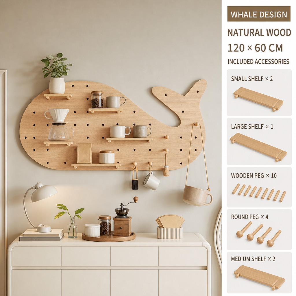 Whale Natural Wood decorative coffee corner pegboard