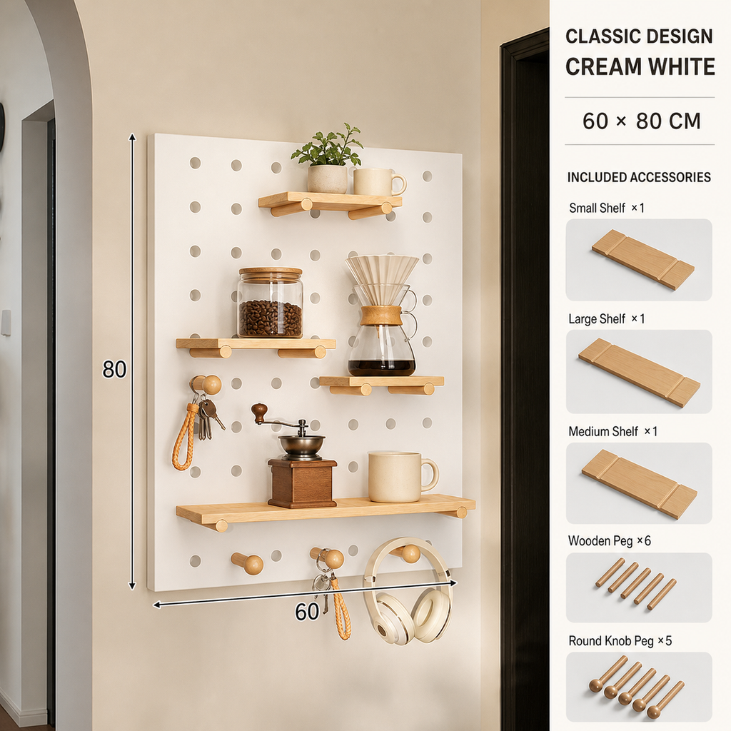 Classic Cream White decorative coffee corner pegboard