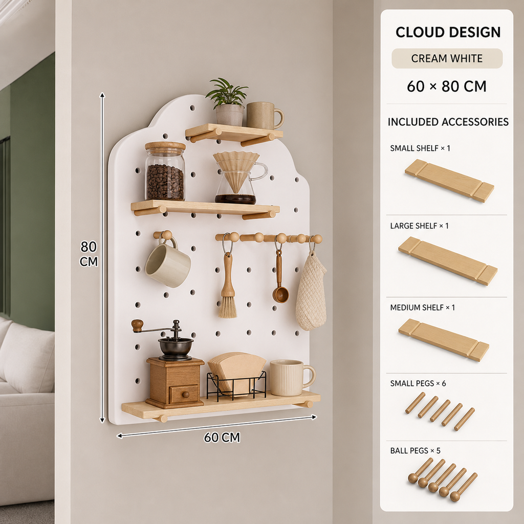 Cloud Cream White decorative coffee corner pegboard