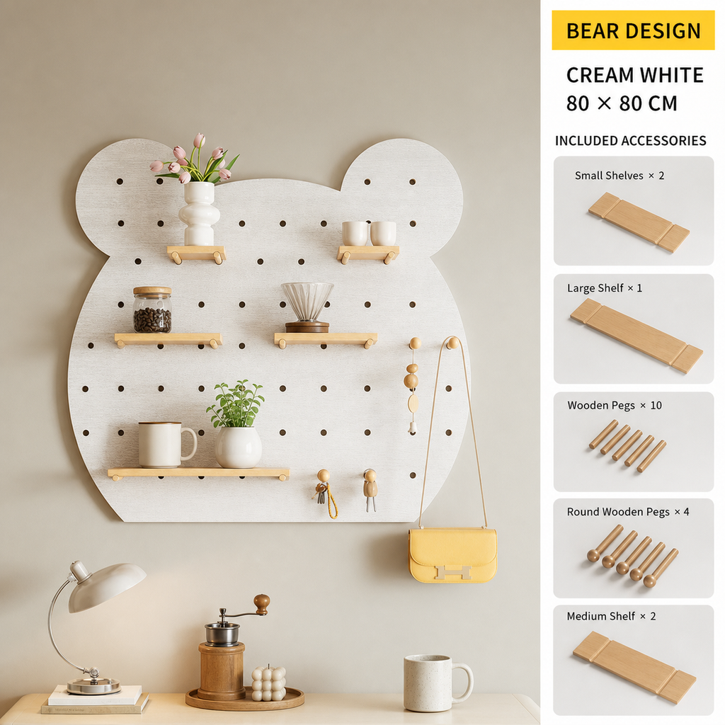 Bear Cream White decorative coffee corner pegboard