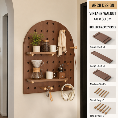 Arch Vintage Walnut decorative coffee corner pegboard
