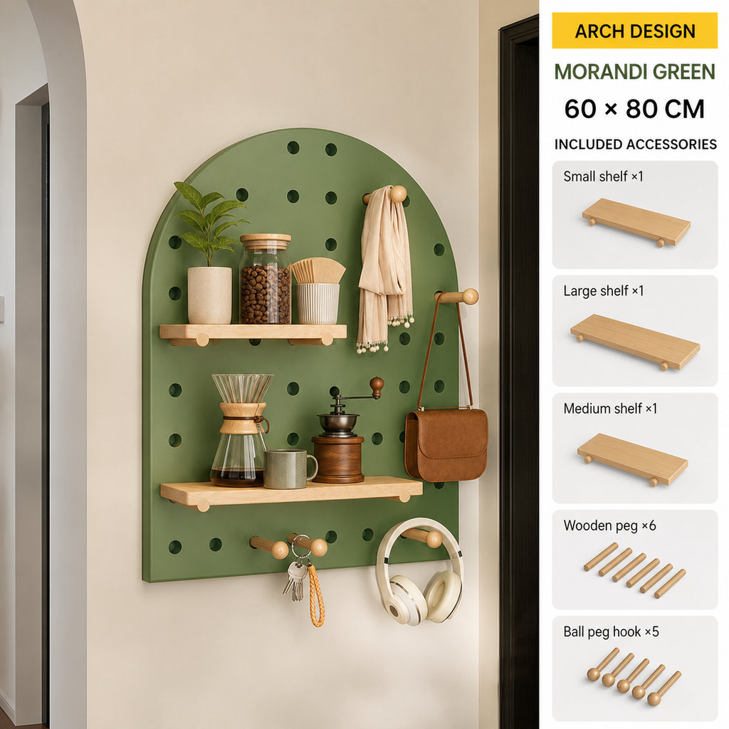 Arch Morandi Green decorative coffee corner pegboard