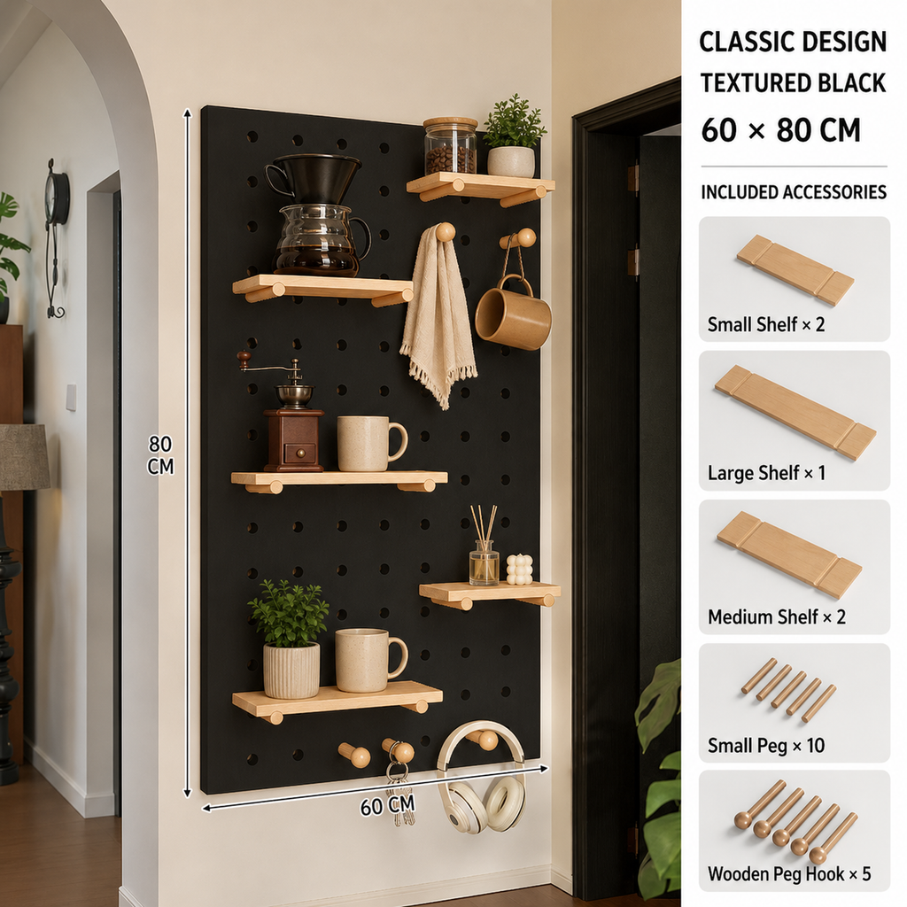 Classic Textured Black decorative coffee corner pegboard