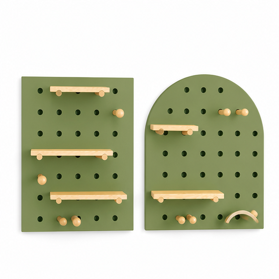 Morandi Green Classic and Arch wall coffee pegboard organizers on white background