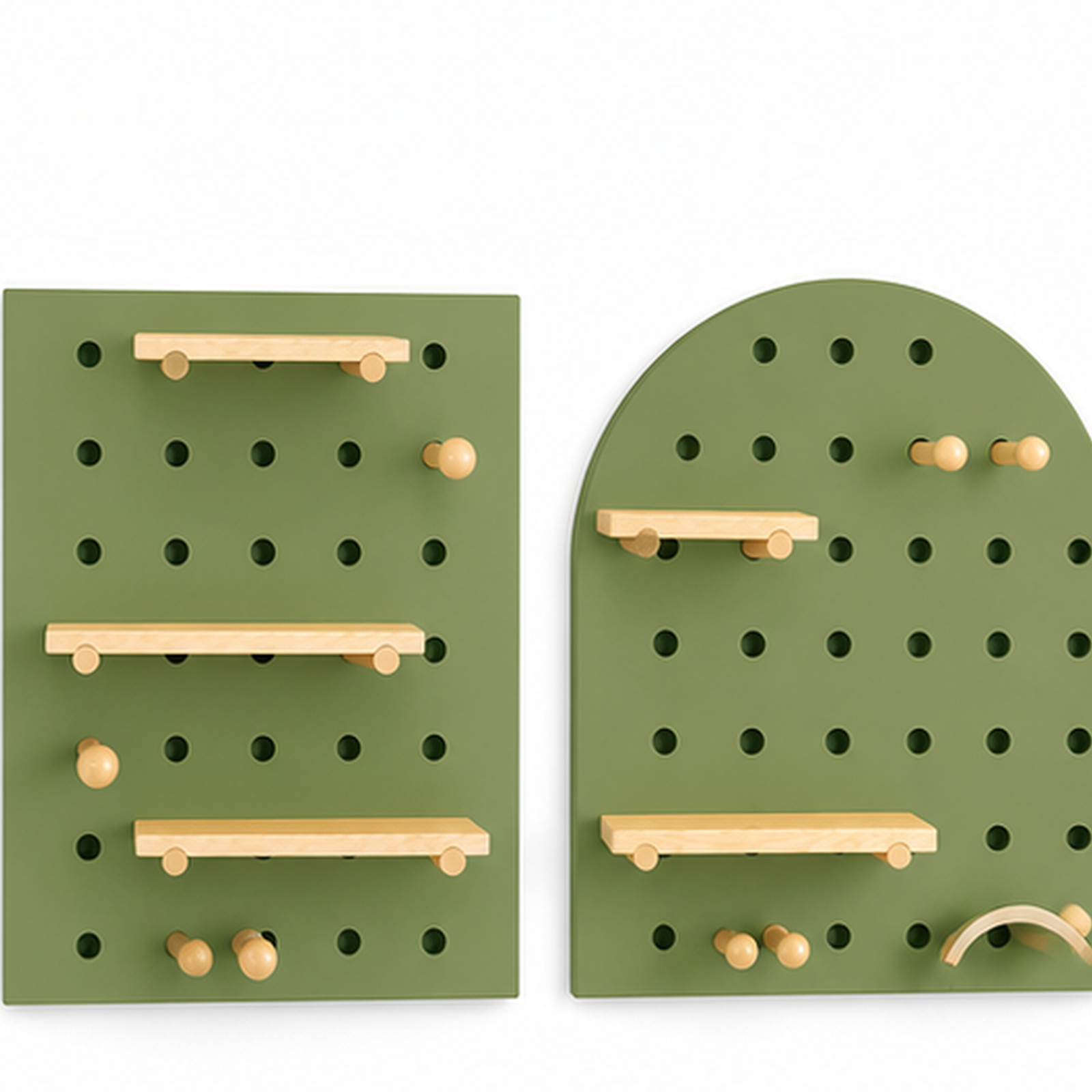 Morandi Green Classic and Arch coffee pegboard design comparison