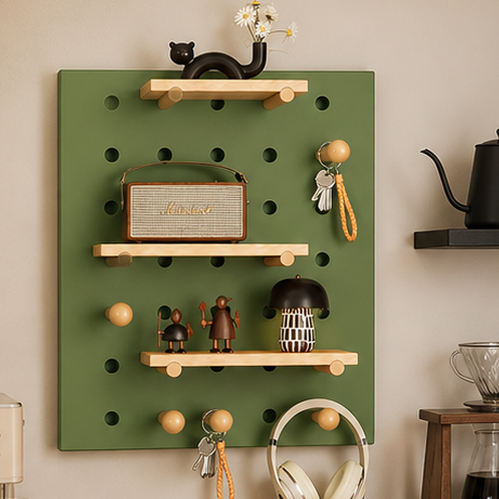 Morandi Green modular wall-mounted coffee storage feature