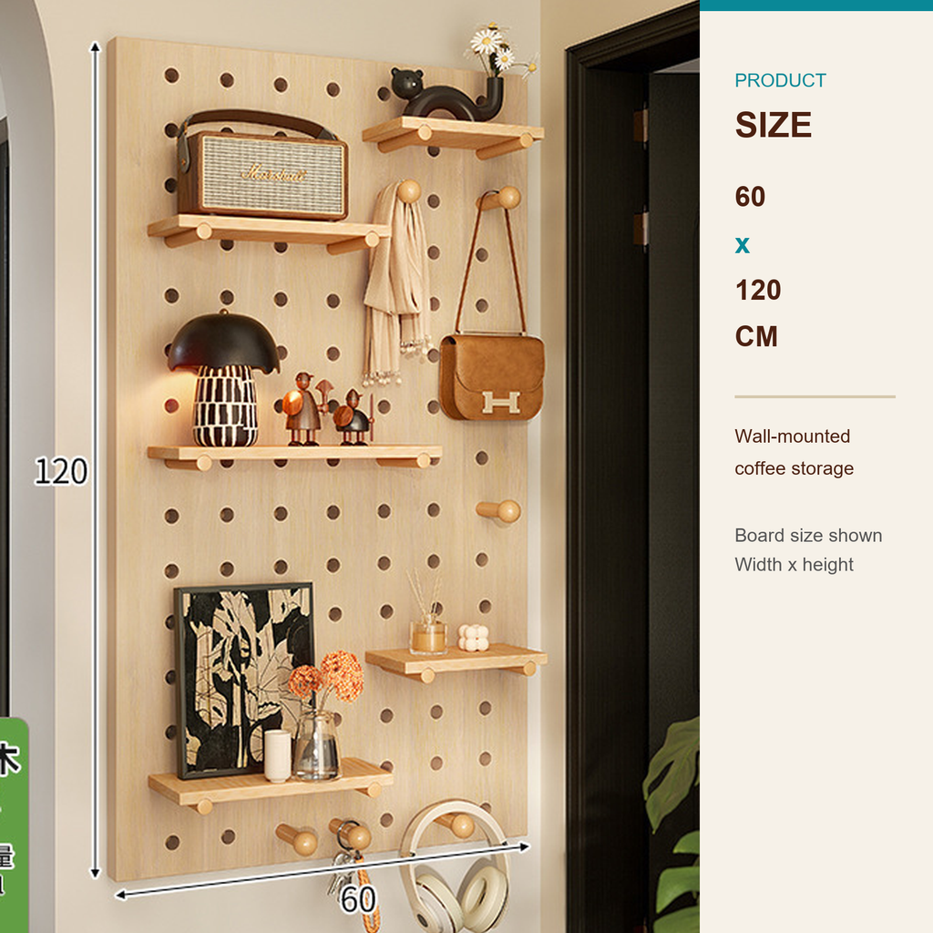 60 x 120 cm Natural Wood Classic coffee pegboard size guide