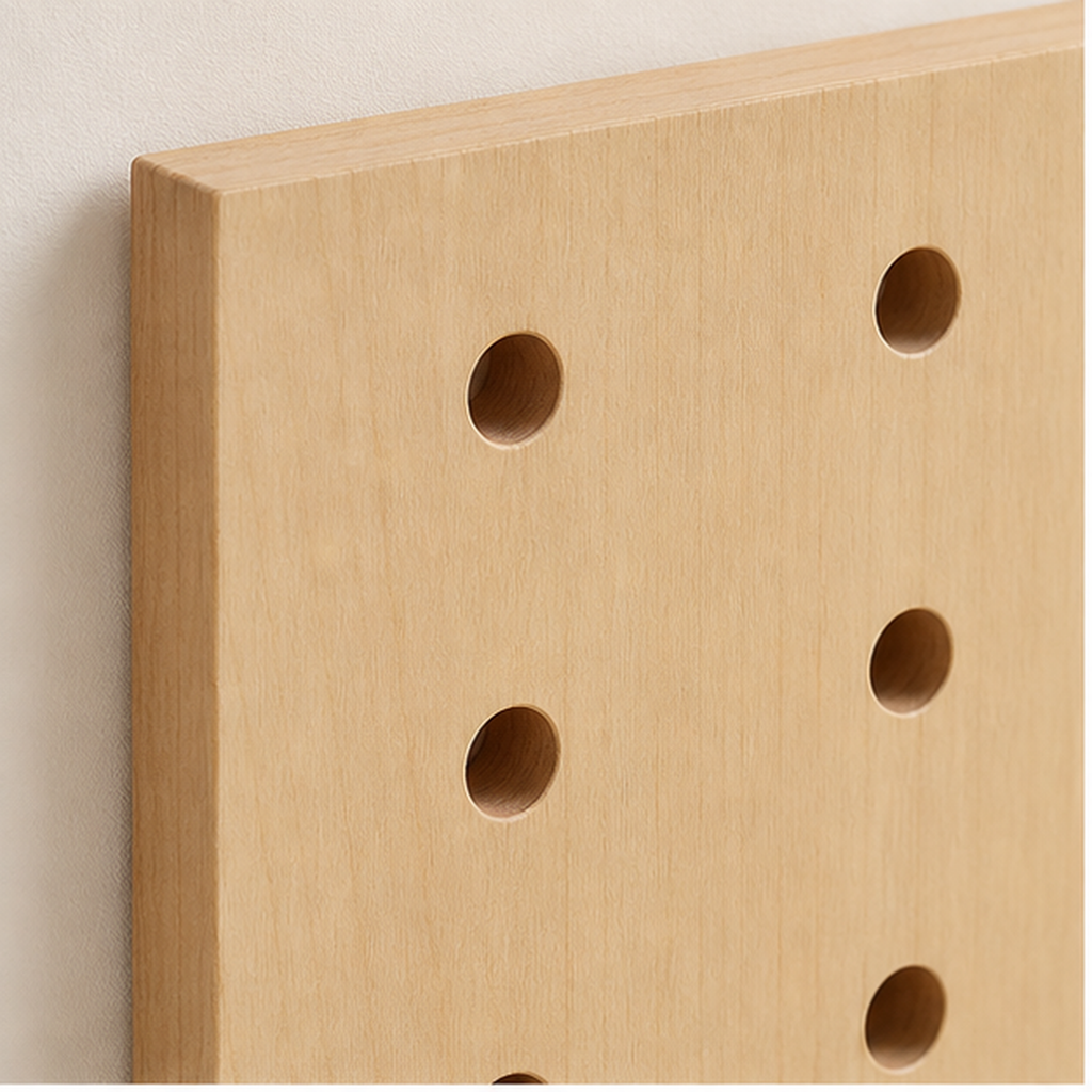 Natural Wood Classic coffee pegboard material and hole detail