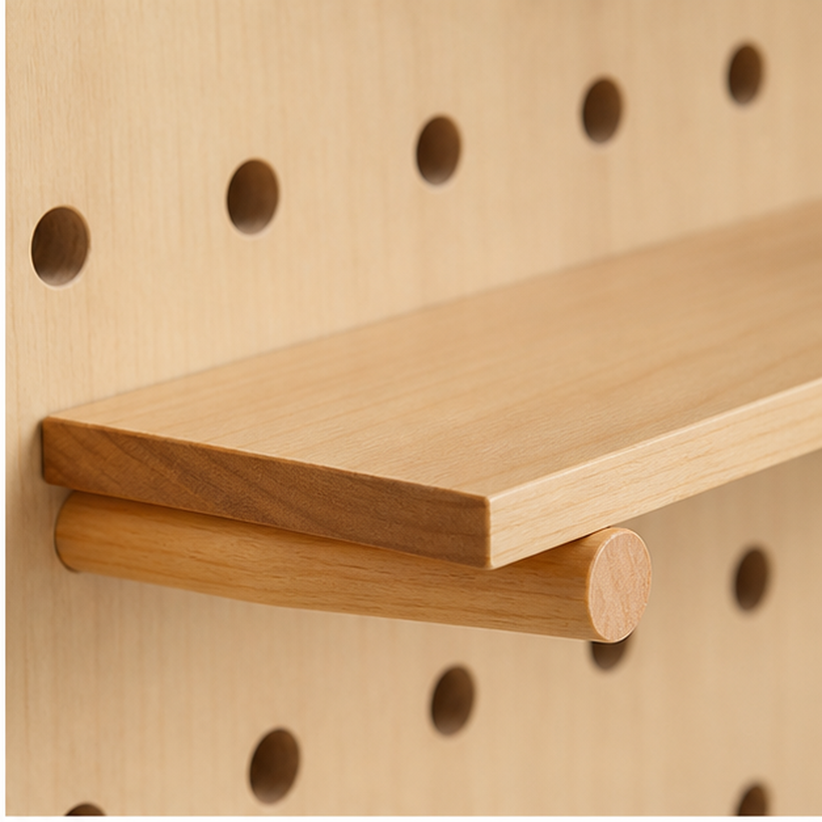 Natural Wood Classic coffee pegboard removable shelf and peg detail