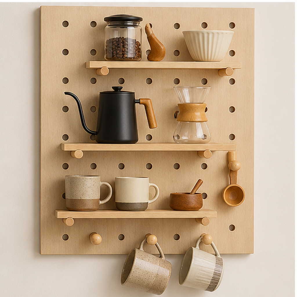 Natural Wood Classic coffee pegboard flexible coffee storage configuration