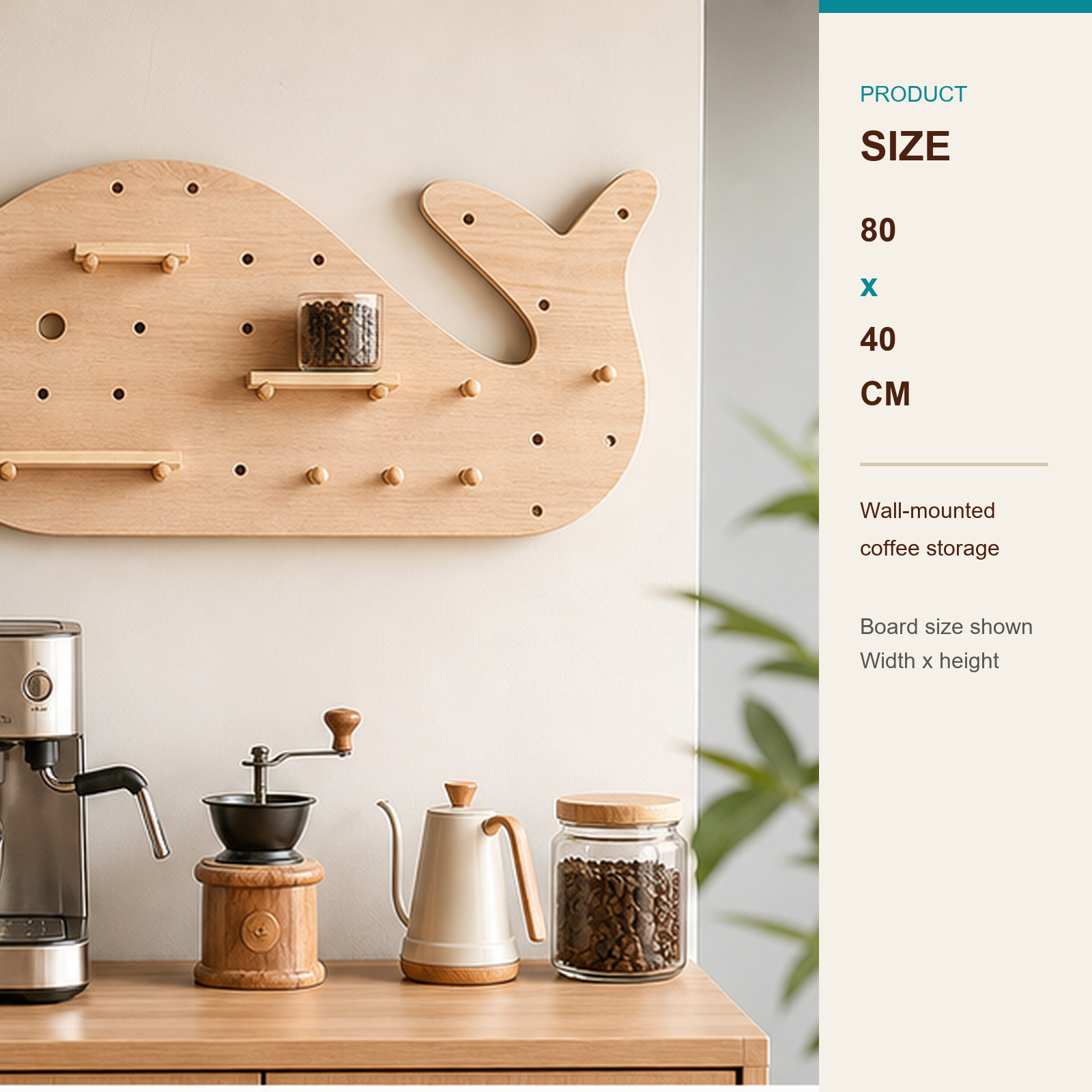 80 x 40 cm Natural Wood whale coffee pegboard size guide