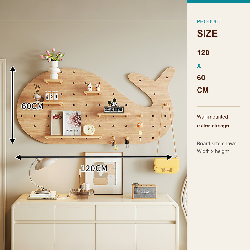120 x 60 cm Natural Wood whale coffee pegboard size guide