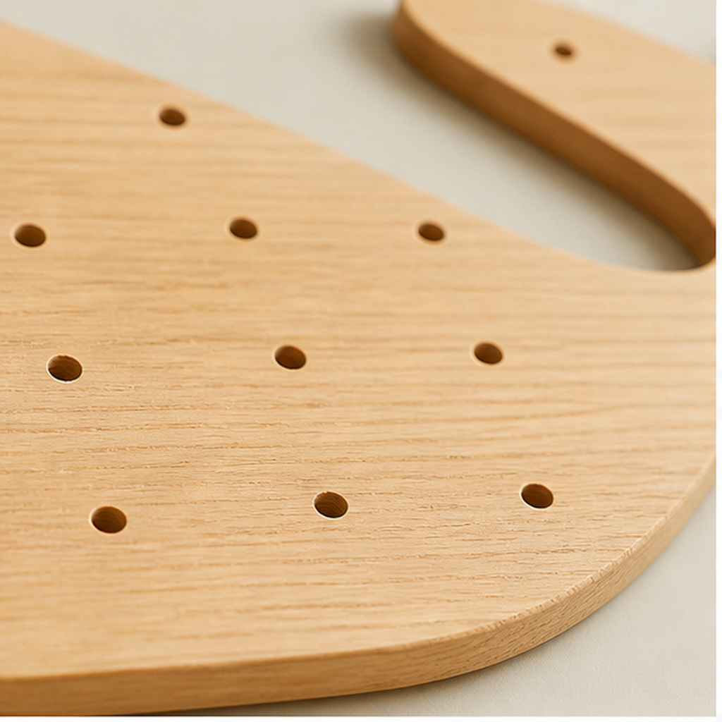 Natural Wood whale coffee pegboard material and rounded edge detail
