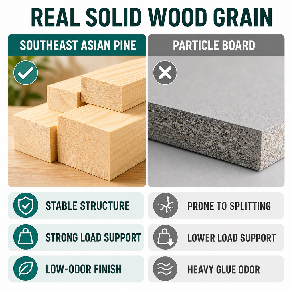 Southeast Asian pine compared with particle board