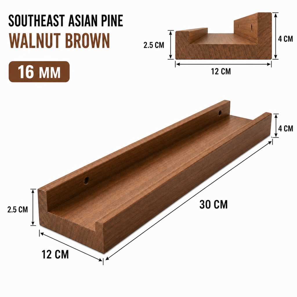 30 cm Southeast Asian pine wall shelf dimensions