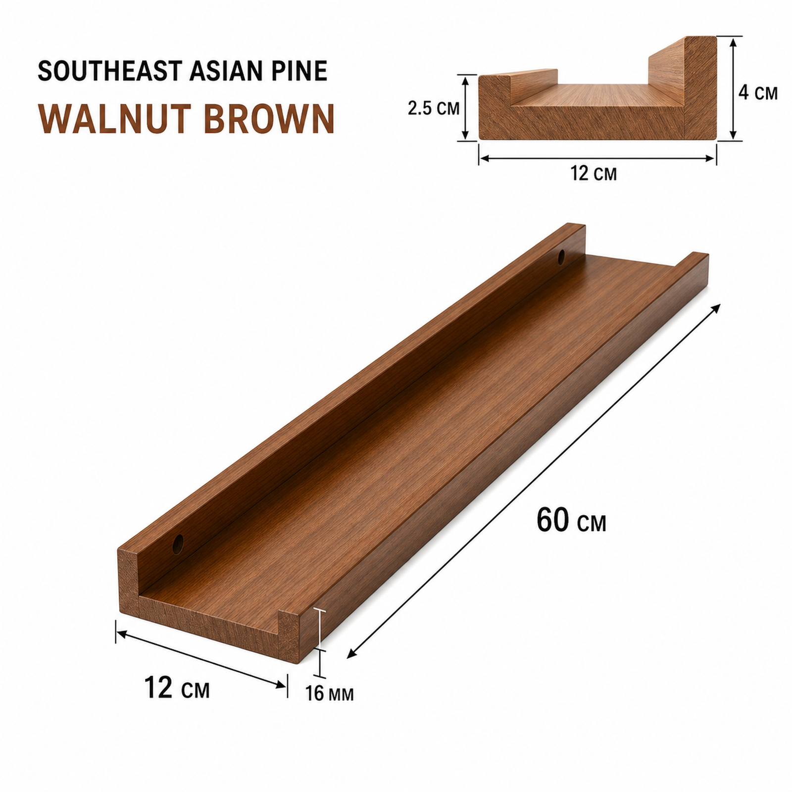 60 cm Southeast Asian pine wall shelf dimensions