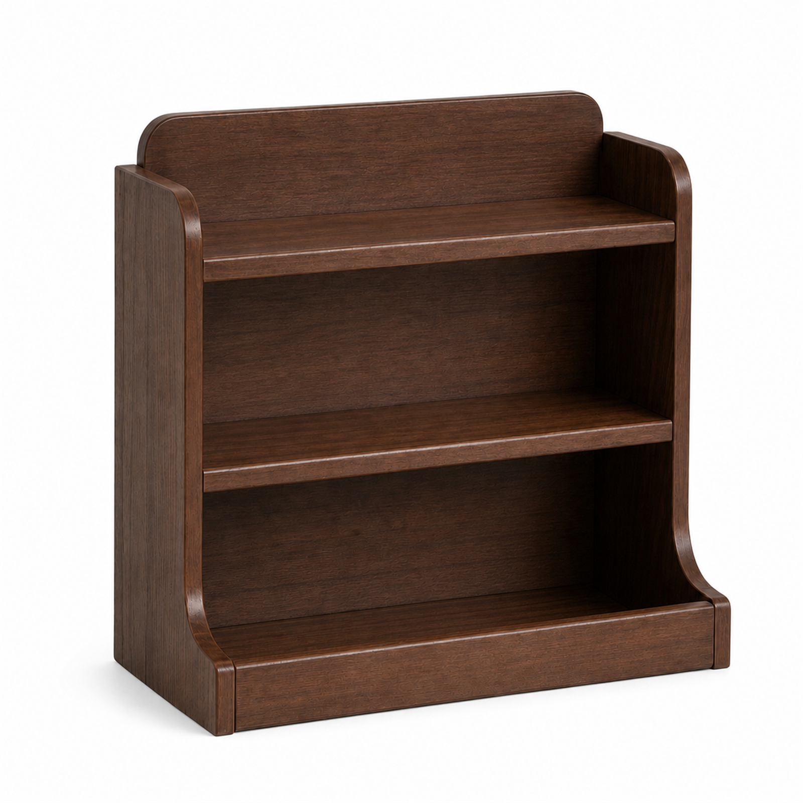 Dark walnut raised-edge three-tier solid wood countertop coffee organizer on white