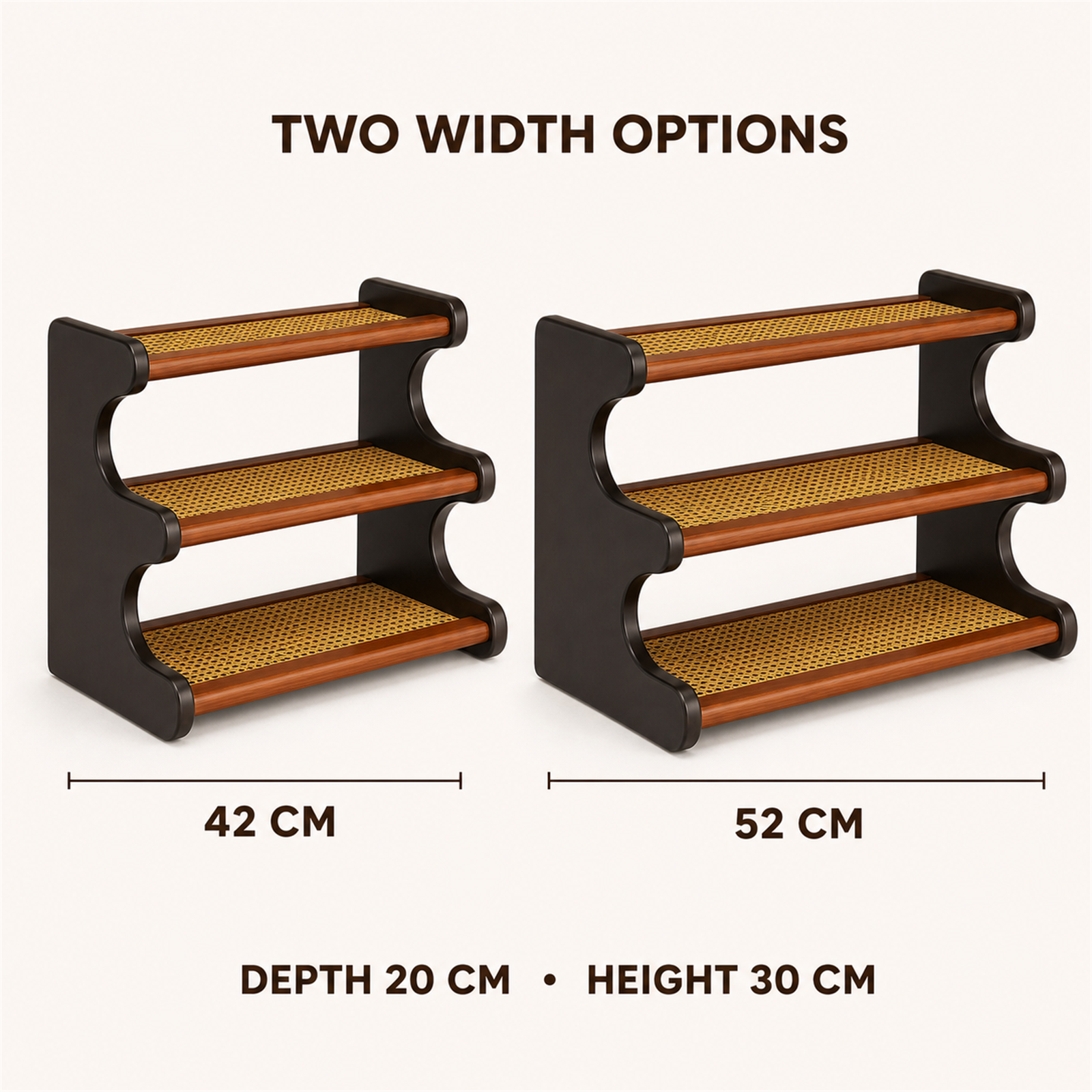 42 cm and 52 cm size guide for countertop coffee organizer