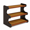 Vintage two-tone rattan-lined solid wood three-tier countertop coffee mug organizer on white