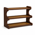 Black Walnut finish rattan-lined three-tier countertop mug organizer on white