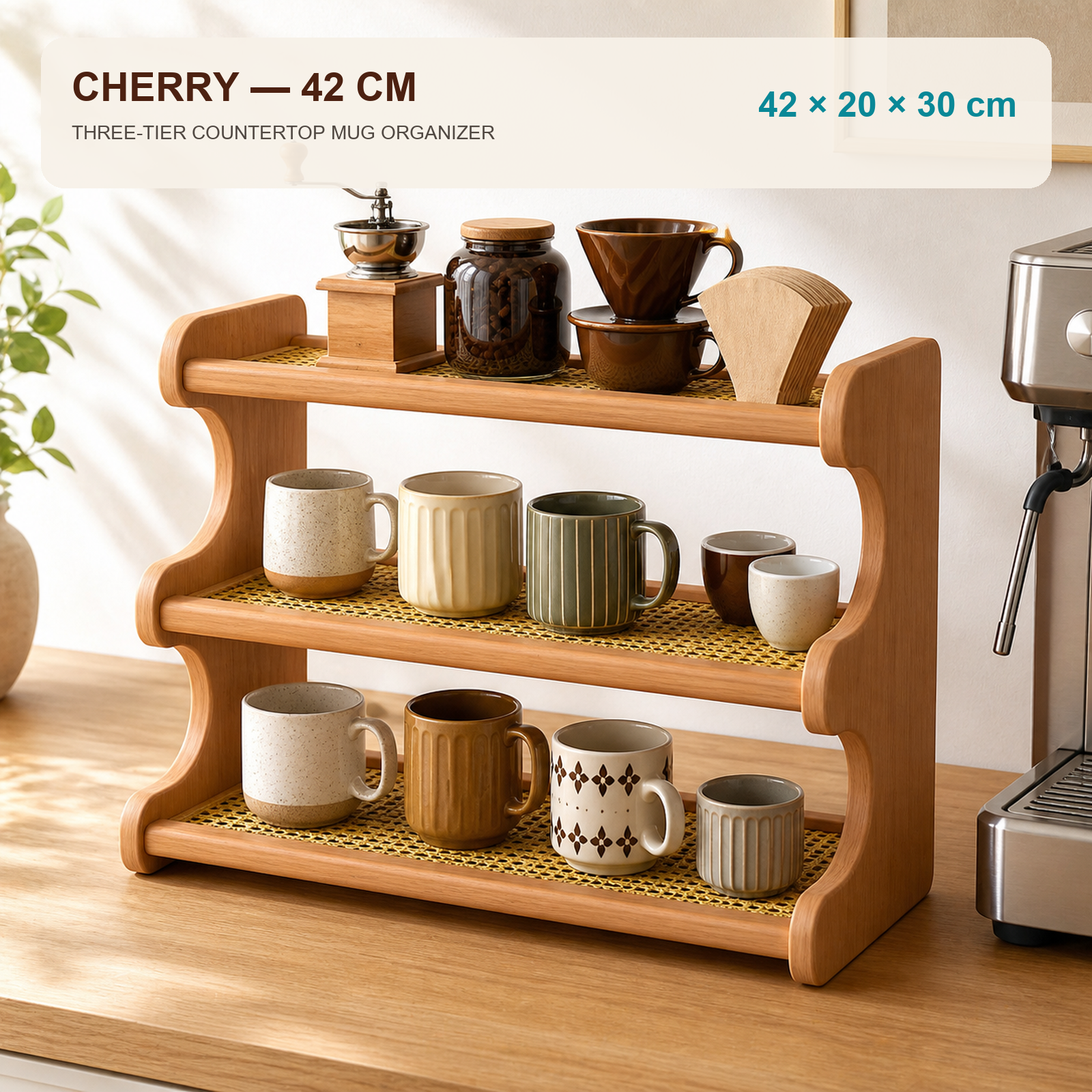 Cherry finish mug organizer dimensions 42 by 20 by 30 cm