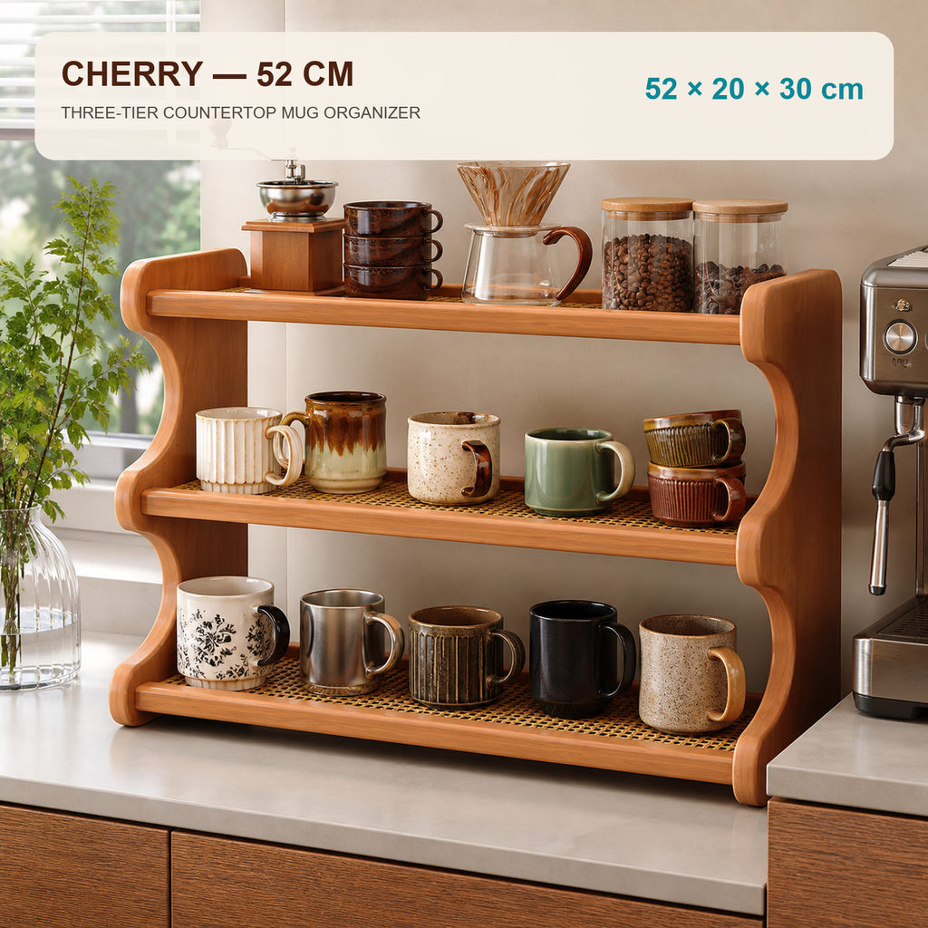 Cherry finish mug organizer dimensions 52 by 20 by 30 cm