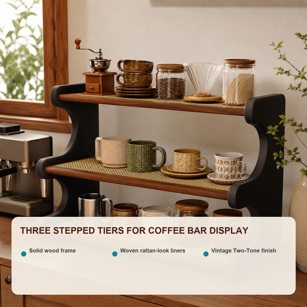 Vintage two-tone three-tier coffee mug organizer features