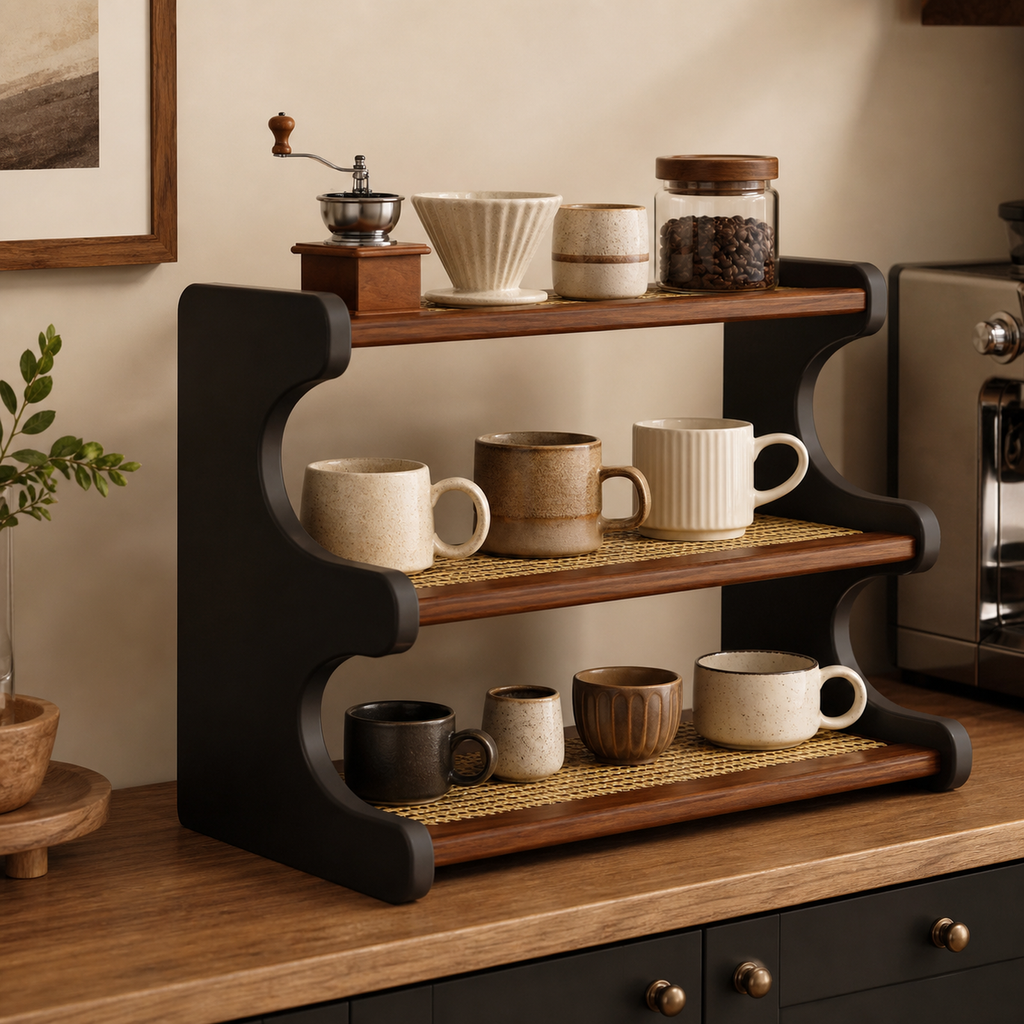 42 cm Vintage two-tone countertop mug organizer in a coffee bar