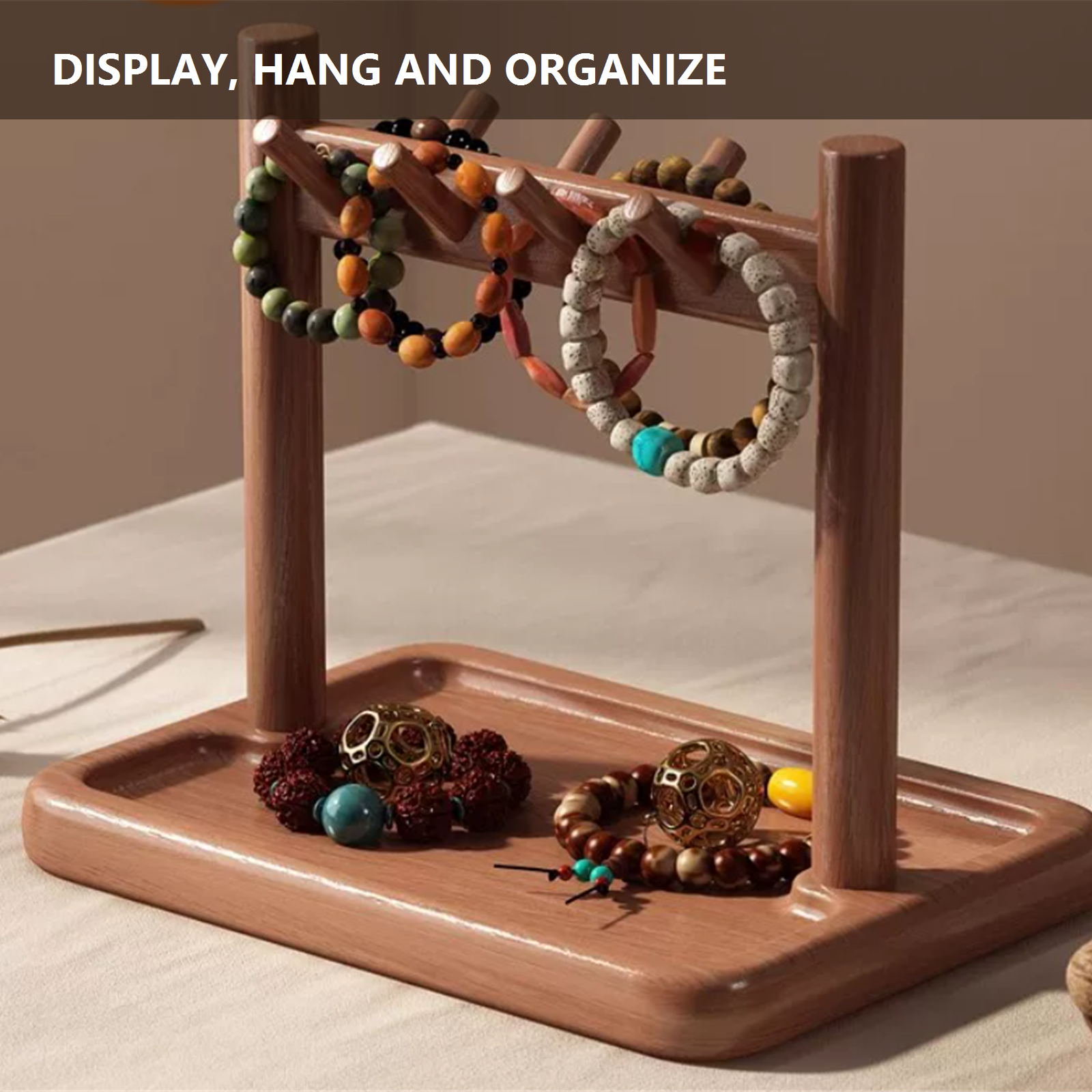 Solid wood desktop organizer used for jewelry and small accessories