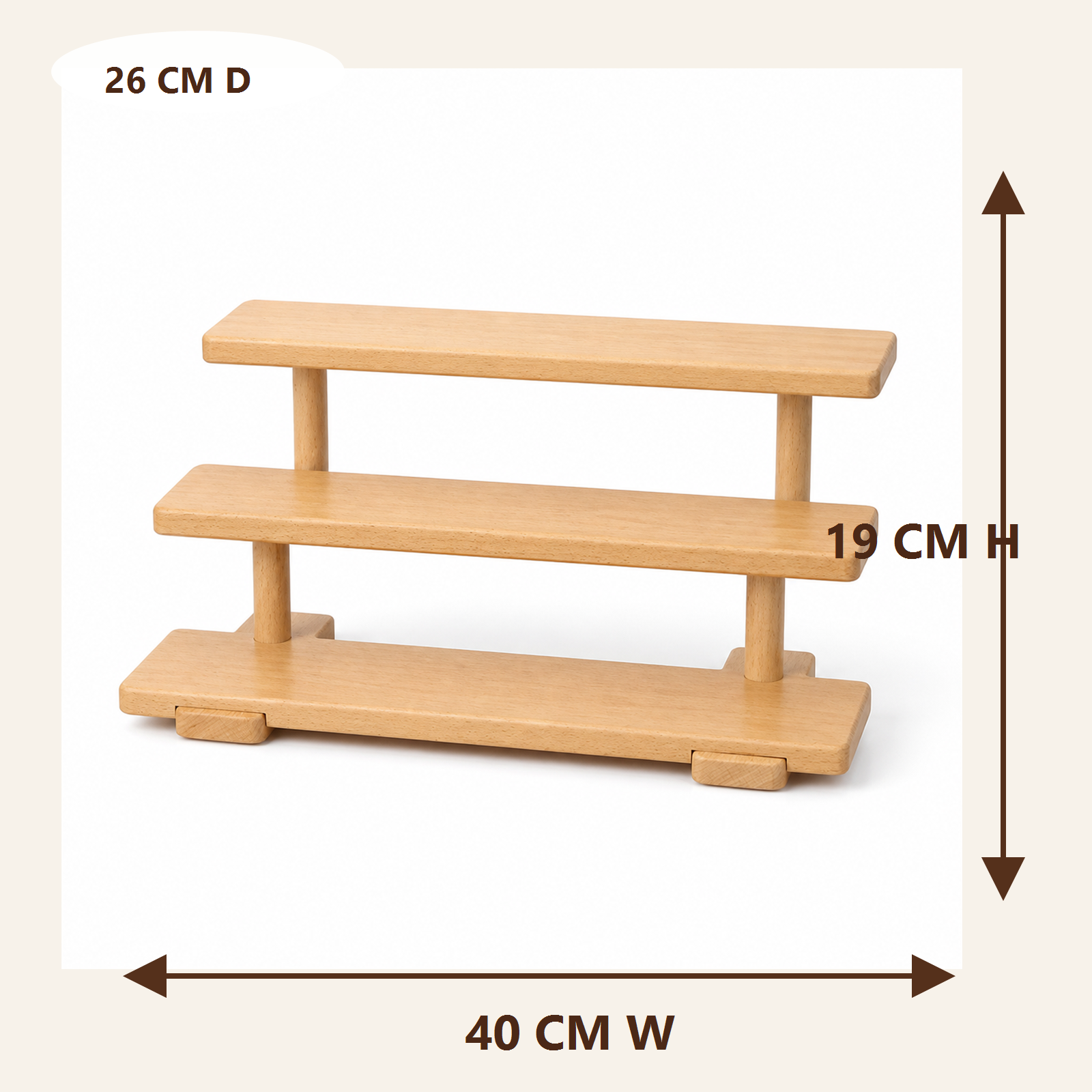 Three-tier countertop shelf dimensions 40 by 26 by 19 centimeters