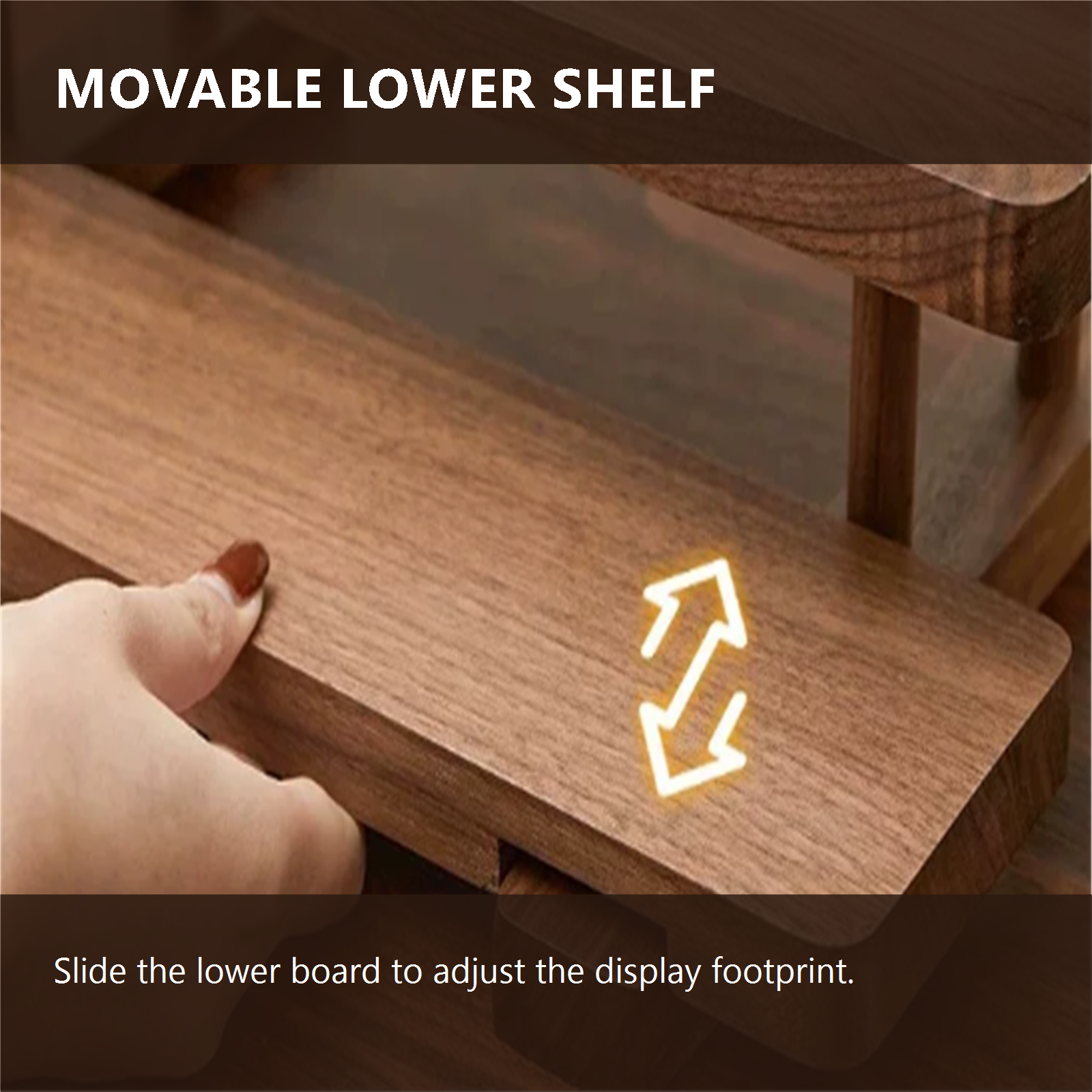 Movable lower shelf sliding adjustment detail