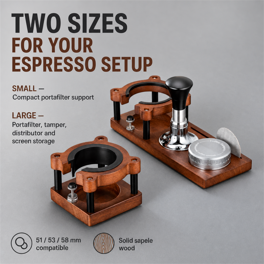 Small and Large solid sapele espresso organizers compared side by side