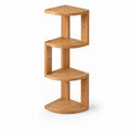 Natural solid rubberwood four-tier corner shelf on white background