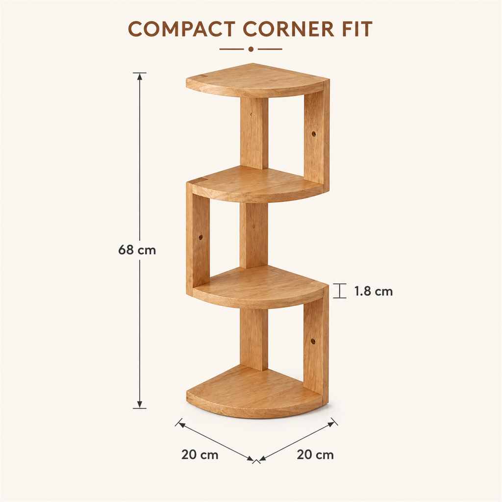 Four-tier corner shelf dimensions 68 by 20 by 20 centimeters