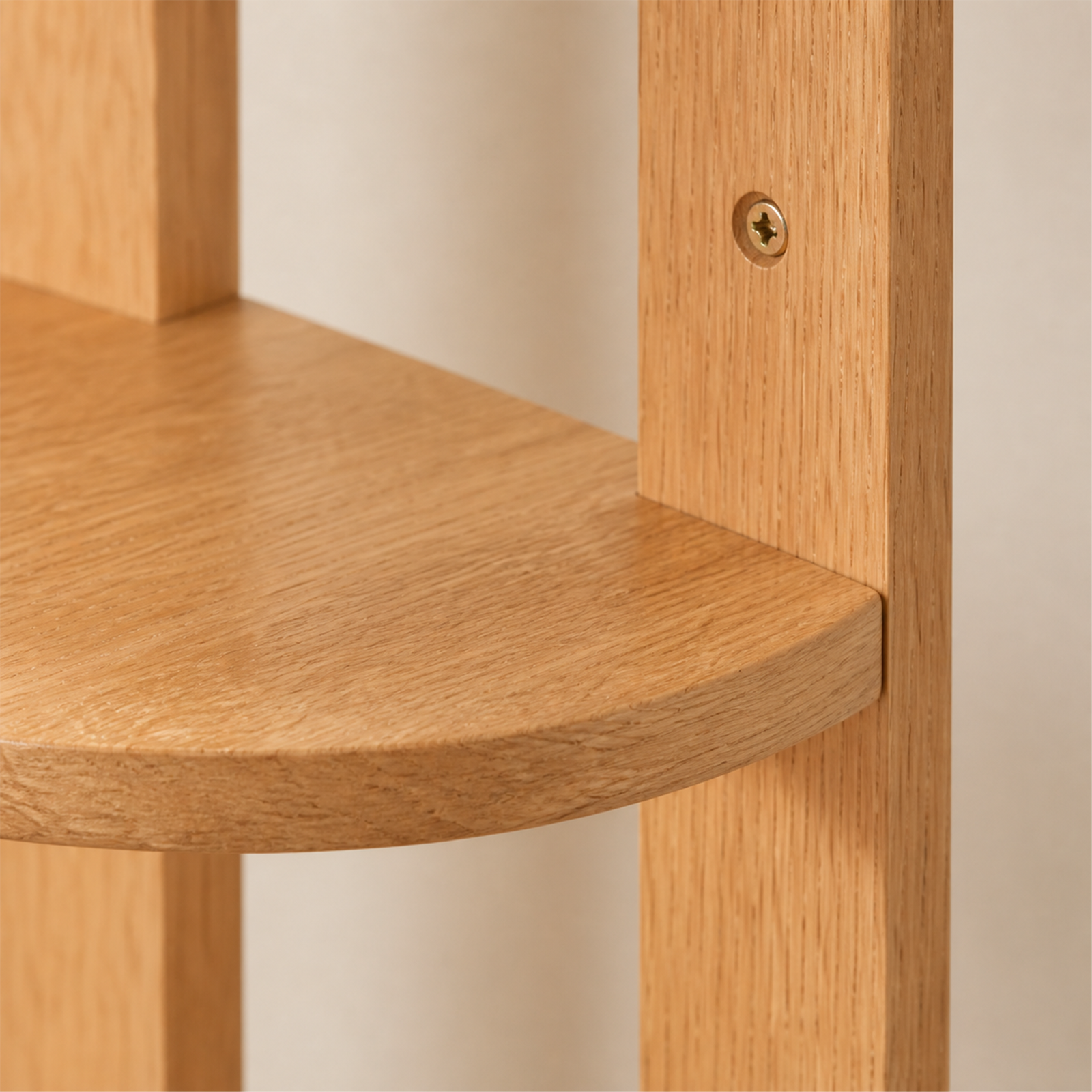 Rubberwood shelf joint and countersunk fastener detail