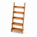 Five-tier solid wood ladder-style coffee bar shelf on white
