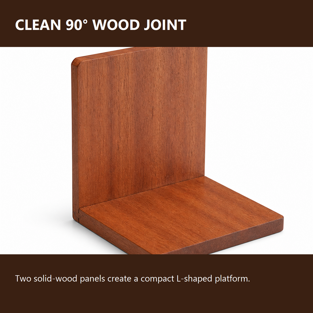 Clean 90-degree solid wood shelf joint detail
