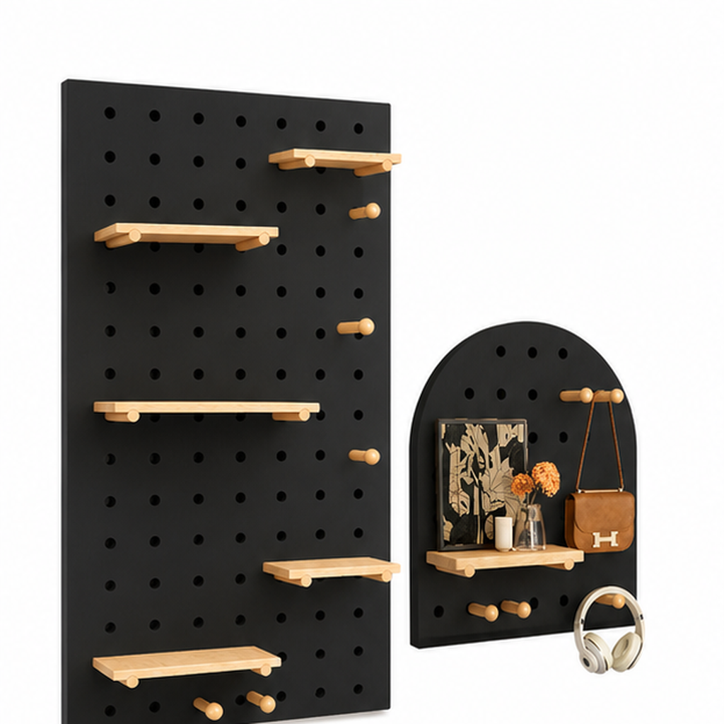 Textured Black Classic and Arch wall coffee pegboard organizers on white background