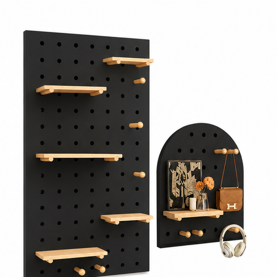 Textured Black Classic and Arch wall coffee pegboard organizers on white background